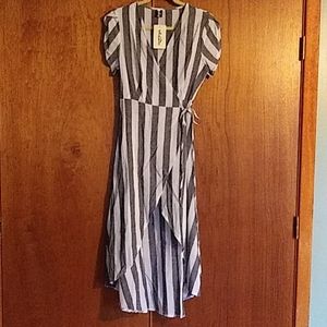 Msquared Dark Gray & Off-White Striped Wrap Dress